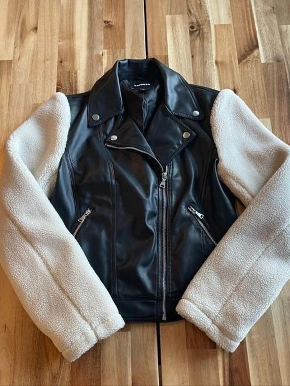$148 Express (Minus The) Leather Jacket Size S Boucle Shearling Moto